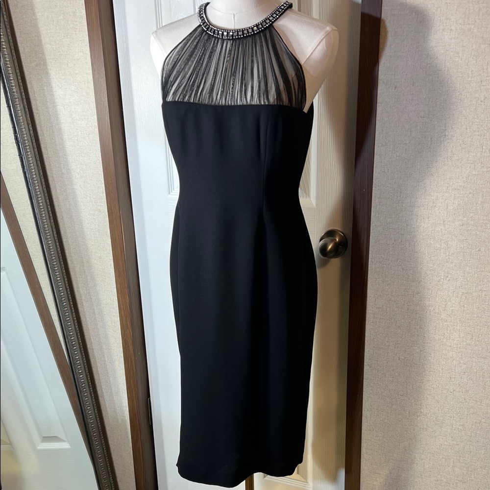 Evan Picone Black Dress with Sheer Embellished Neckline